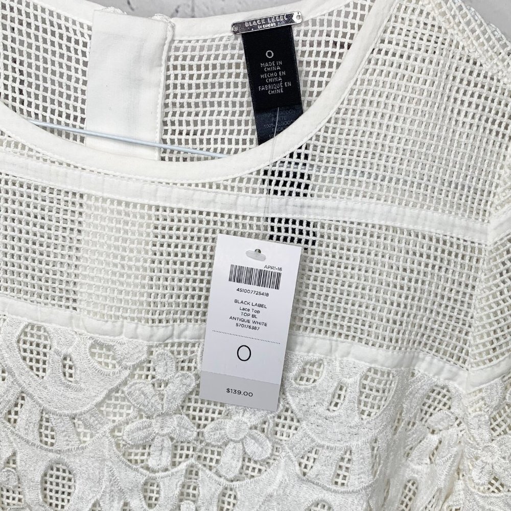 NWT CHICO'S BLACK LABEL ANTIQUE WHITE OPEN MESH & LACE TOP - SMALL/0 - Picture 5 of 5